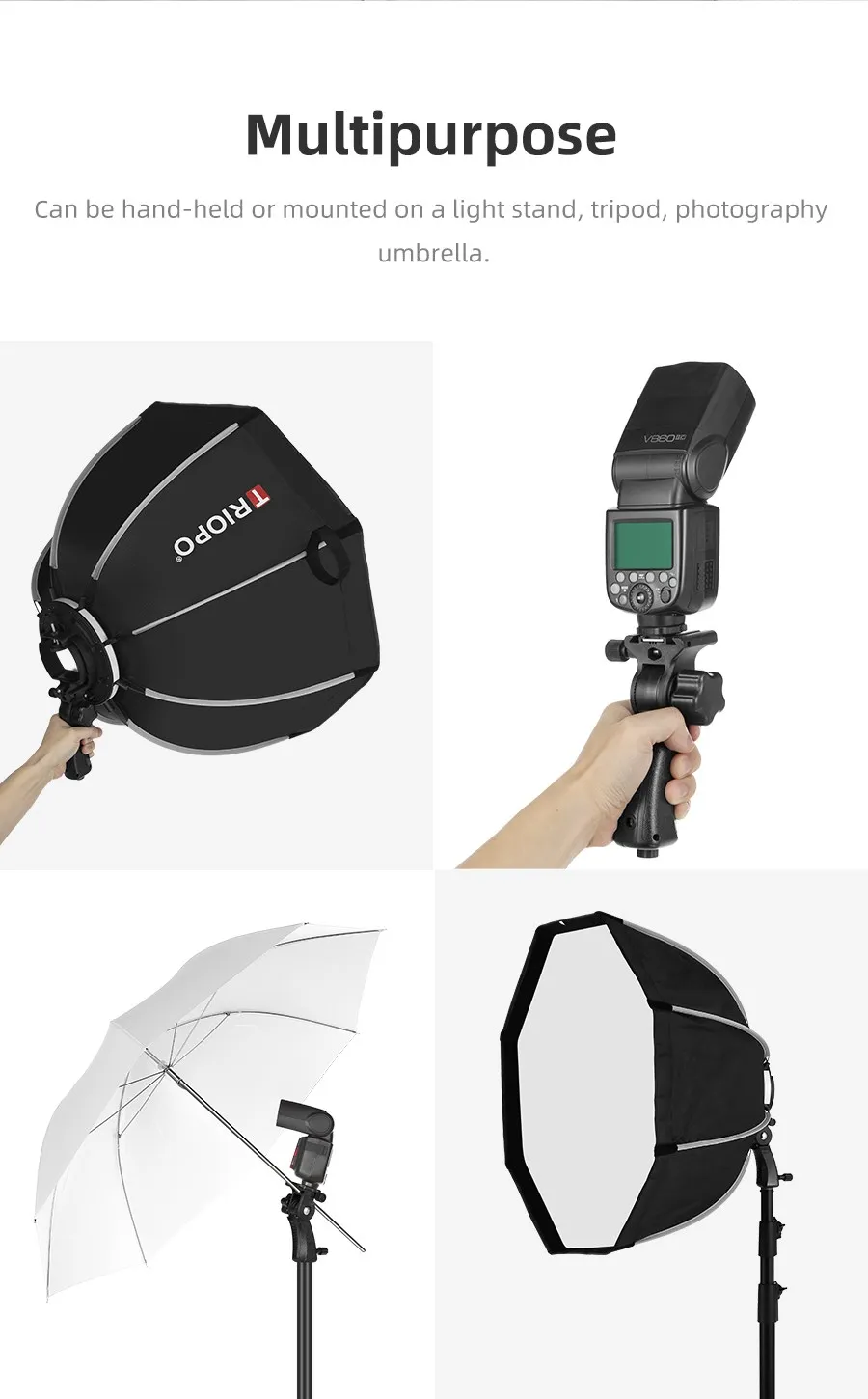 TRIOPO 65cm Octagon Umbrella Softbox with Honeycomb Grid For Godox V860II TT600