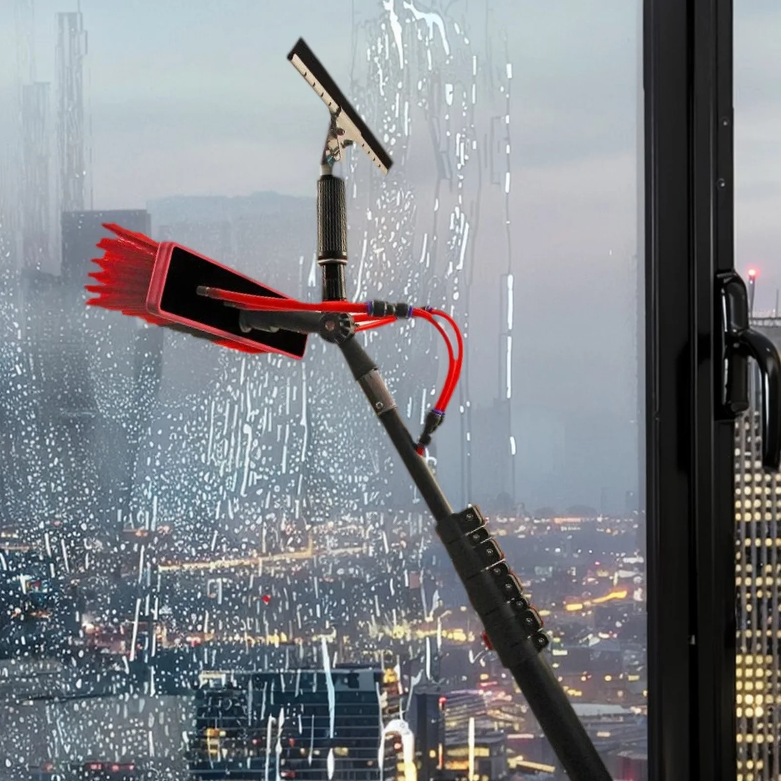 Extendable Water Fed Brush Kit 11PCS Telescopic Pole Window Brush Set with Water Supply System for Solar Panel Glass Wall Clean