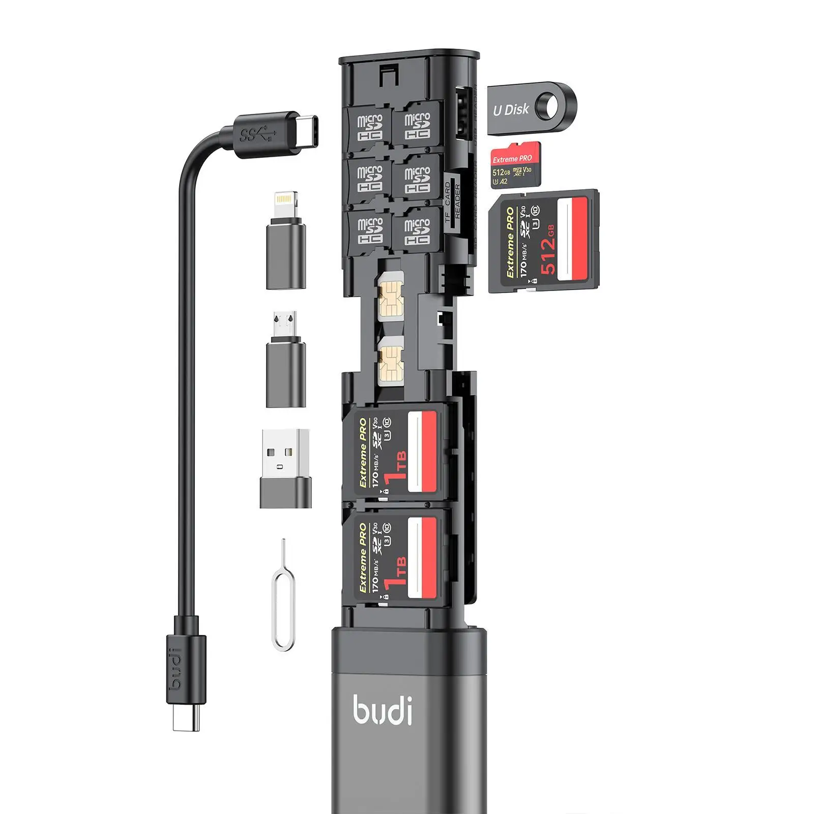 

BUDI Multifunct 9 In 1 SD Card Reader Cable USB 3.0 Reader Card Type-C High Speed Box Card Transfer Memory Tool 5Gbps Adapt