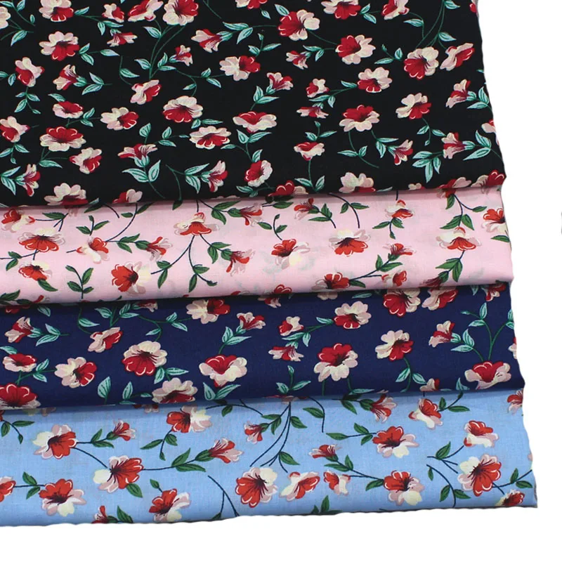 Viaphil 100% Cotton Graceful Blooming Flower Series  Pattern Printed Cotton Poplin Fabric Patchwork Cloth Dress Home Decor