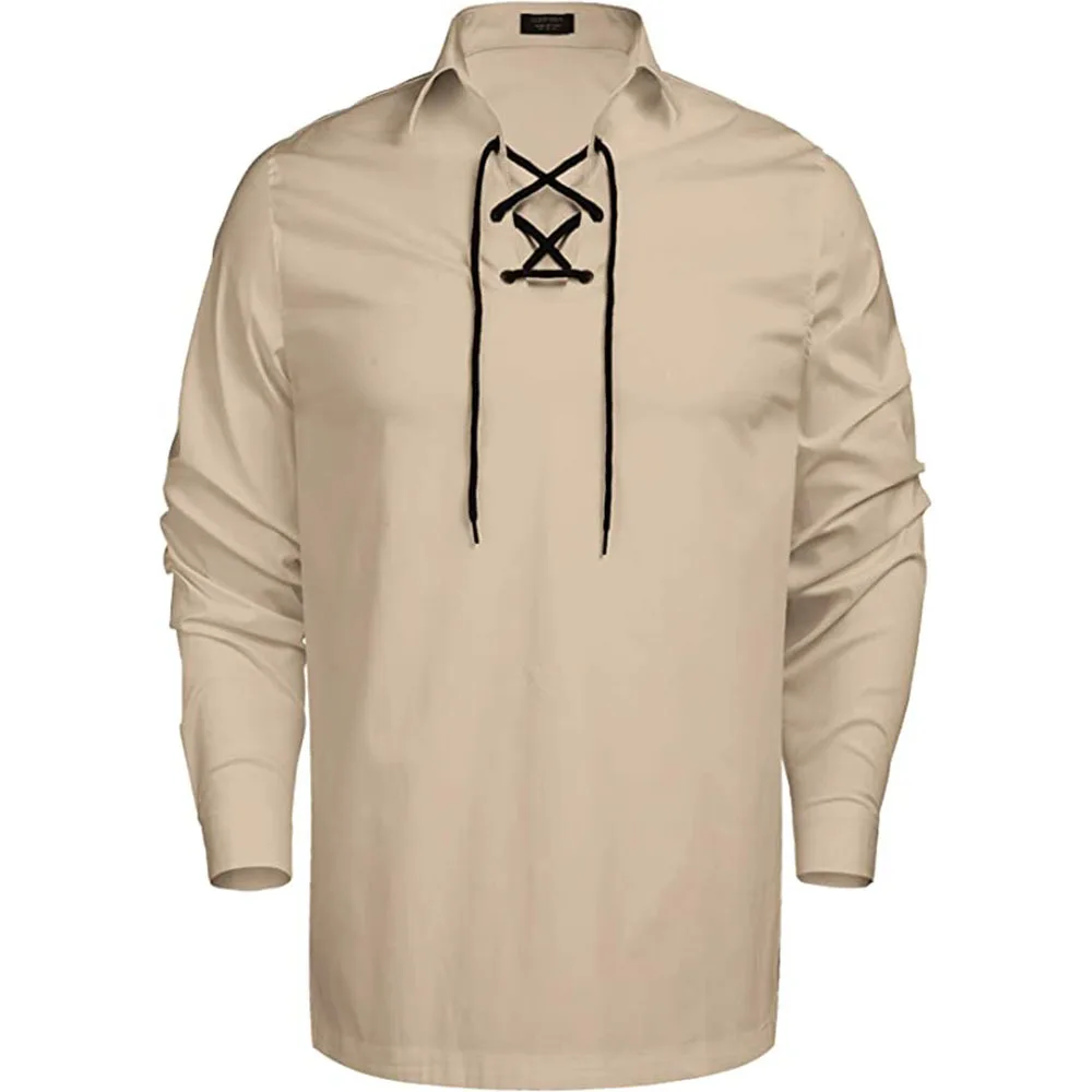 

Medieval Renaissance Pirate Shirt Men's V-neck Lace-Up Long-Sleeved Top