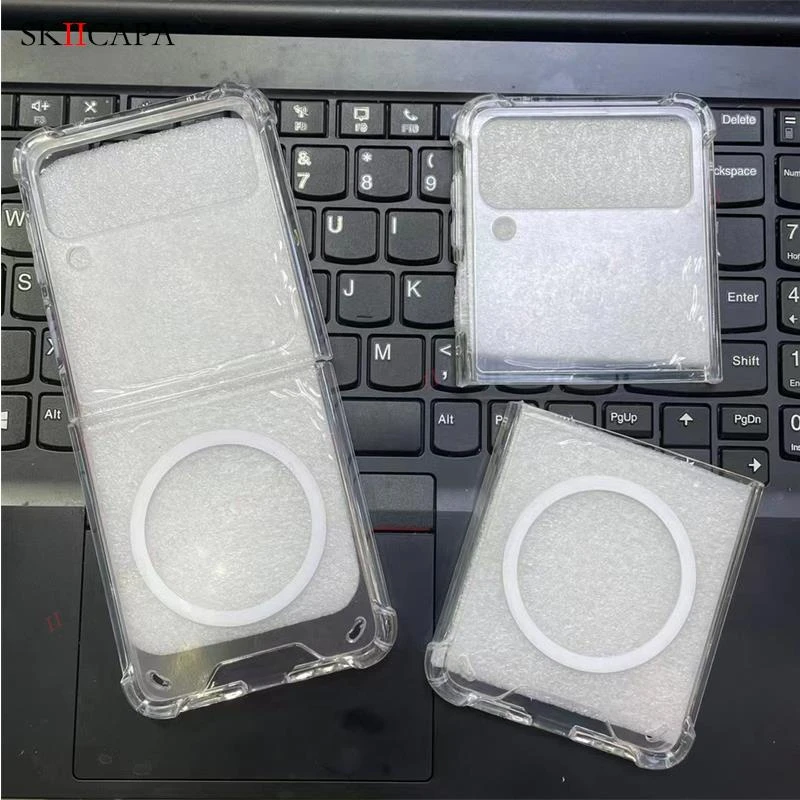 For Samsung Z Flip 3 5G For Magsafe Magnetic Acrylic Transparent Case For Galaxy Z Flip3 4 5G Wireless Charging Magsafing Cover