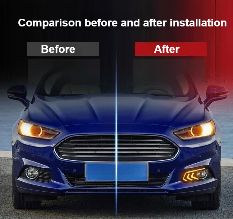 2Pcs Car Led Daytime Running Light Yellow Strobe Steering DRL Front Bumper Fog Lamp For Ford Mondeo Fusion 2013 2014 2015 2016 detail image 3