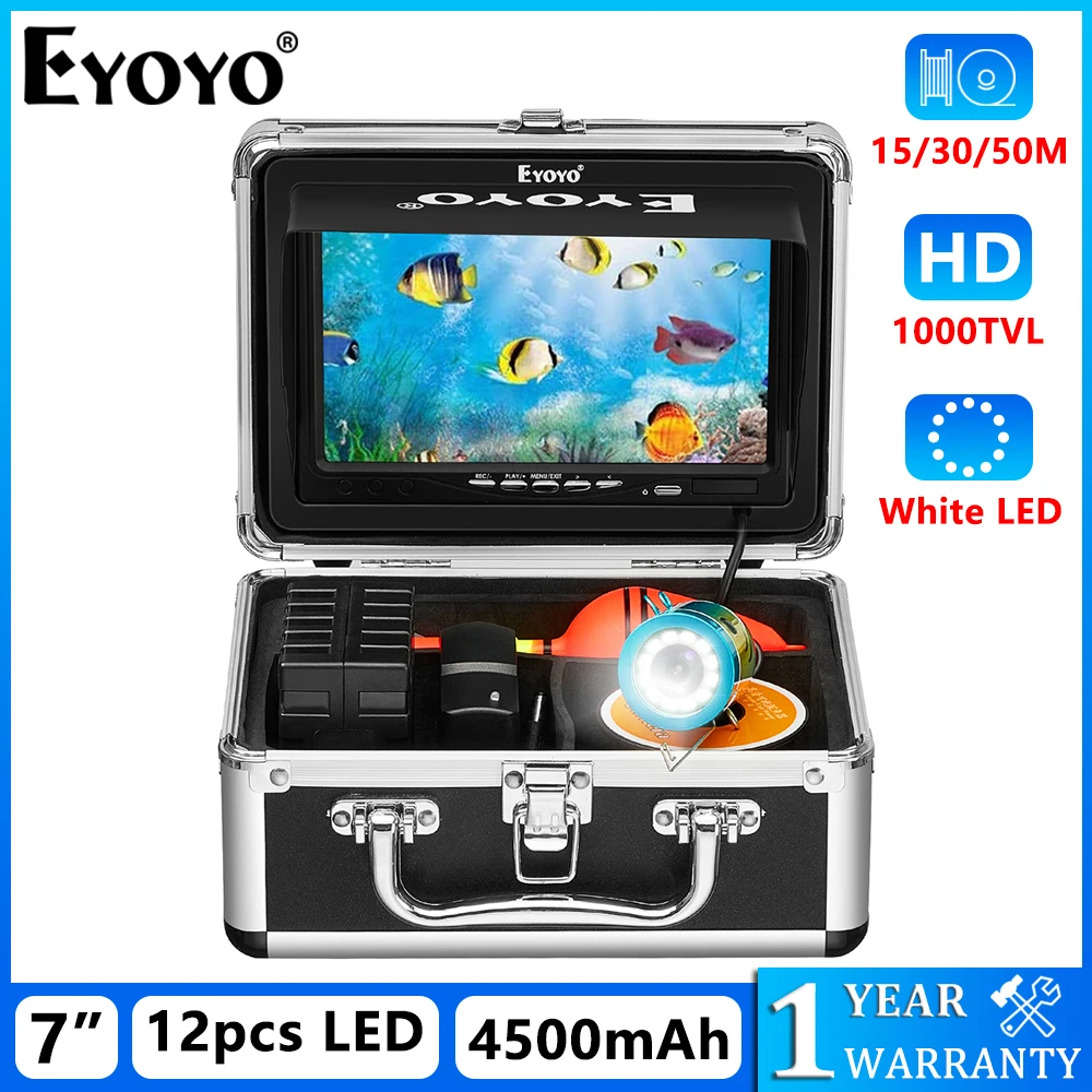 Eyoyo Underwater Fishing Camera 1000TVL Video Fish Finder For Winter  Sea/River/Ice Fishing 50M Cable 7 Monitor 12 White Lights