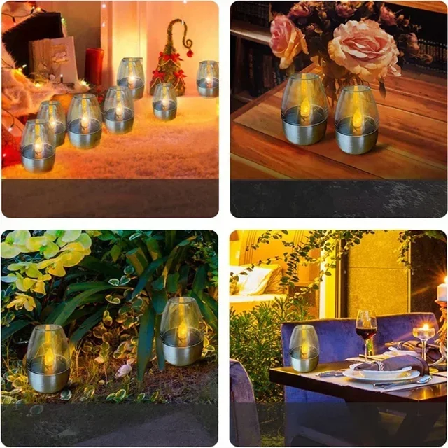 LED bougies solaires lumière sans flamme Rechargeable veilleuse pour fête de mariage décor de jardin extérieur étanche bougies solaires lampe 6