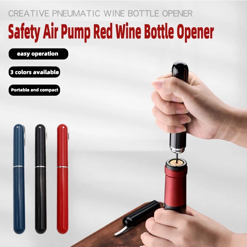 

Safety Air Pump Red Wine Bottle Opener with Foil Cutter Air Pressure Corkscrew Popper Stainless Steel Pin Wine Cork Remover