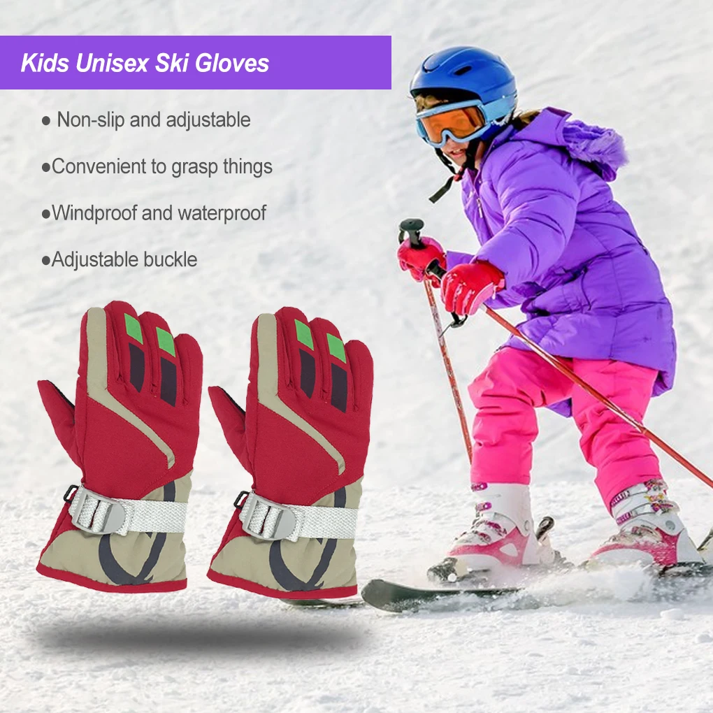 

1 Pair Ski Gloves Kids Waterproof Windproof Print Patterns Winter
