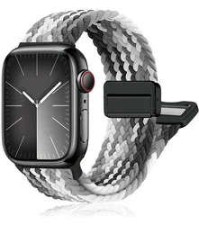 Stylish Braided Nylon Magnetic Watch Band Bracelet for S10-46 45 44 42 49mm (06 Gradient black)