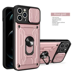 Luxury Shockproof Case with Rotating Metal Ring Stand and Card Slot - i7 i8 iSE2 iSE3 (RoseGold)