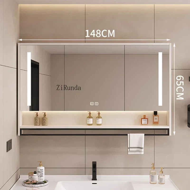 Nordic Smart Solid Wood Bathroom Mirror Cabinet Wall-mounted Dressing Mirror Shelf Lockers Simple Furniture Muebles Ba&ntilde;o FYBC