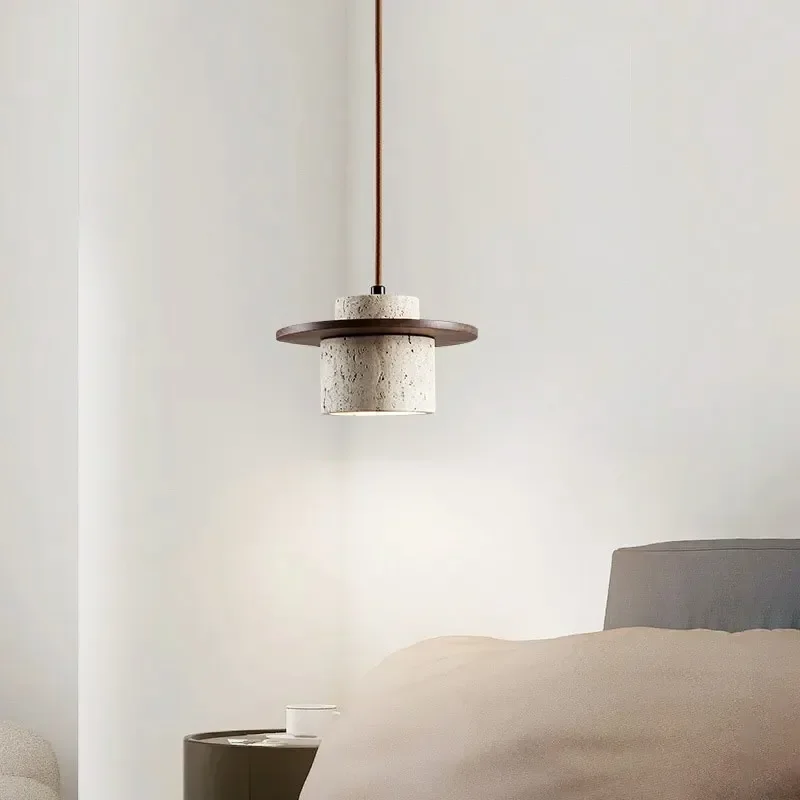 Description Picture 3 of itemJapanese Minimalist Style Pendant Light Indoor LED Walnut/Log Yellow Travertine Chandelier Parlor Bedroom Cafe Bar Hanging Light