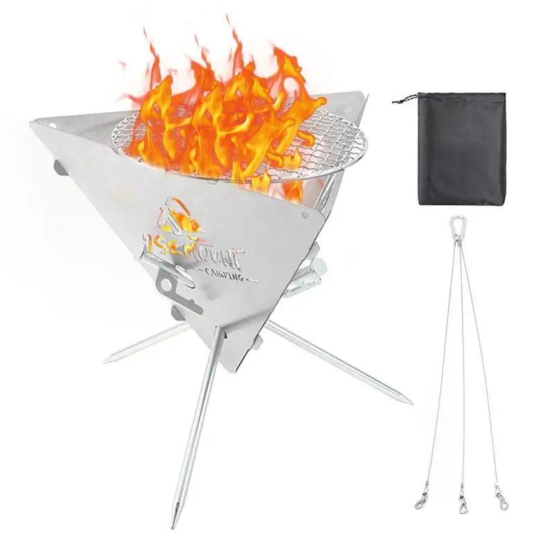 

Outdoor Camping Triangular Fire Stove Stainless Steel Fire Platform Poratble Triangular Hanging Stove Detachable Charcoal Stove