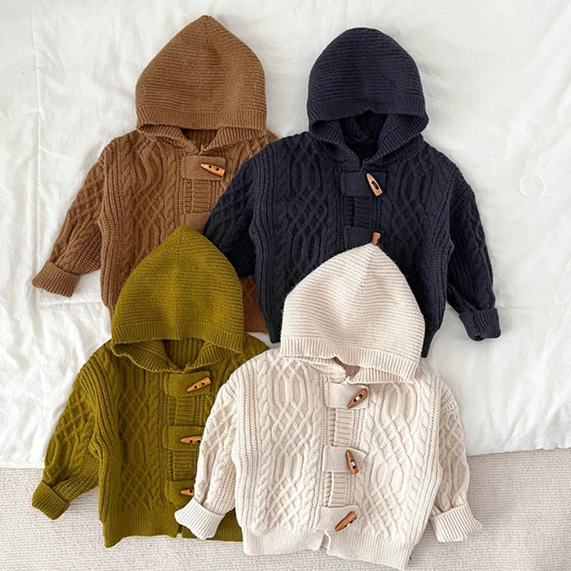 

Winter Baby Clothing Toddler Baby Boys Girl Knitting Cardigan Solid Color Hooded Infant Baby Boys Girls Knitting Cardigan Coat