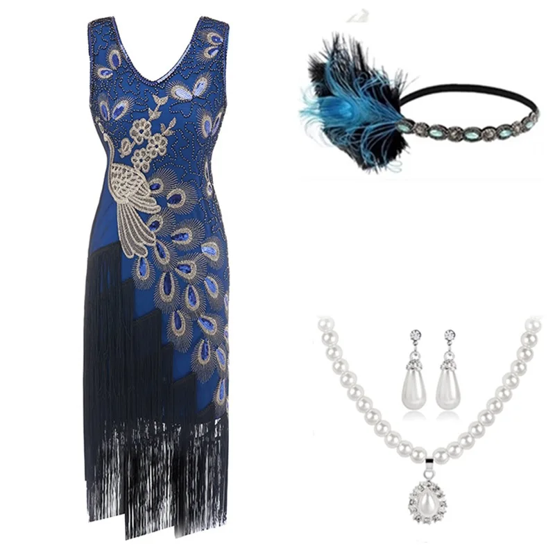 Handmade Peacock Embroidery 1920s Gatsby Ball Party Flapper Dress Roaring 20s Women Sleeveless Cocktail Latin Dance Dresses