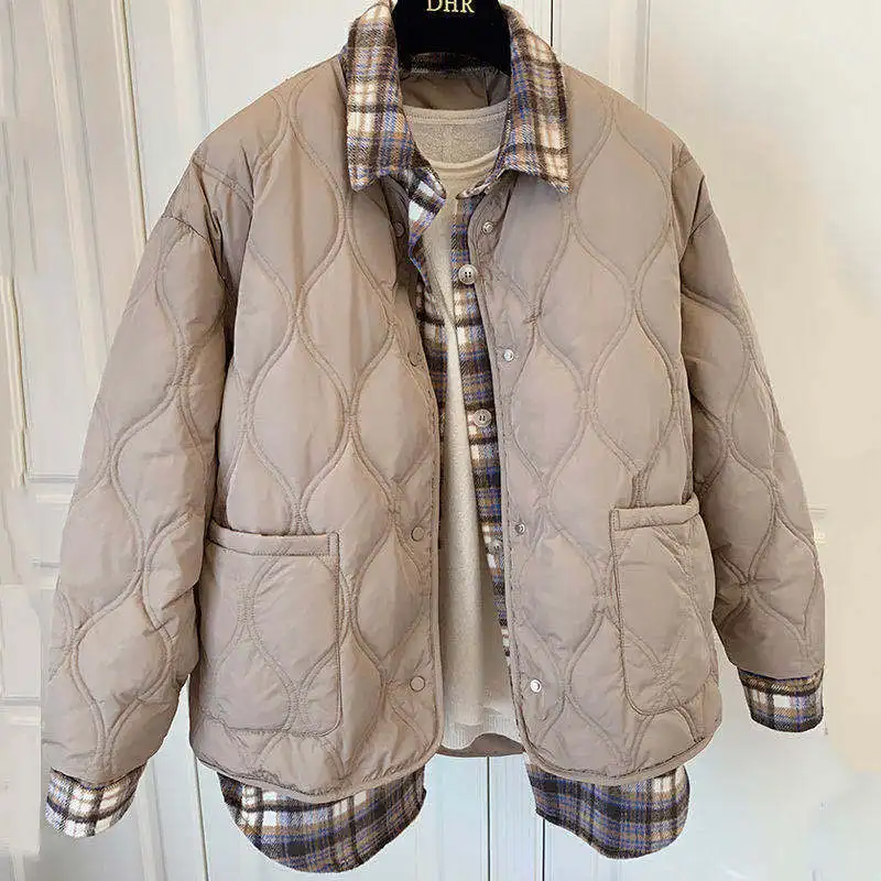 Winter Jacket Women Vintage Single Breasted Oversized Quilted Coat Big Size Warm Casual Harajuku Parkas Lapel Loose Warm Outwear