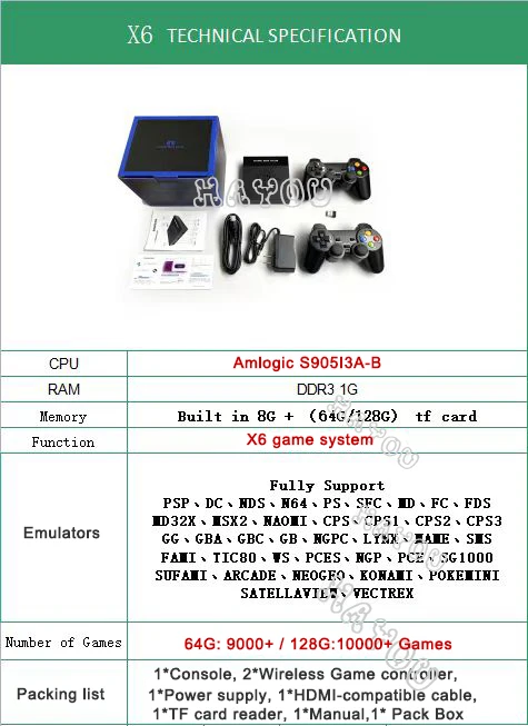Video Game Consoles 4K HD TV Game Box 10000+ Games 128GB for PS1/PSP/N64/ Retro X6 Gaming Console 2.4G Dual Wireless Controllers