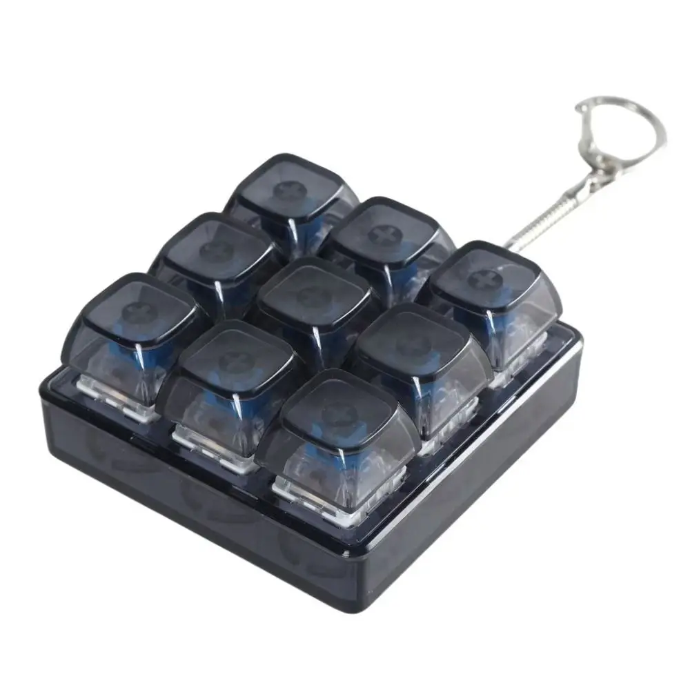Funny 9-button Keyboard Keychain Shaft Tester Calming Keyboard Caps Toy Relaxing Sensory Mechanical Keyboard Keyring Fidget