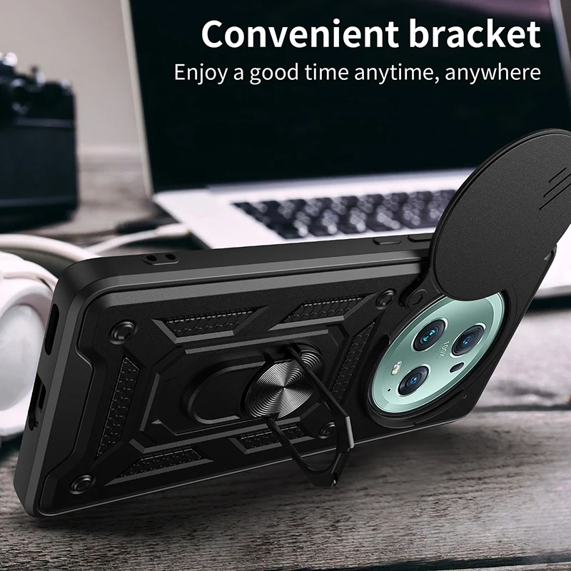 Enhanced Magnetic Ring Holder Armor Phone Case with Slide Camera Protector