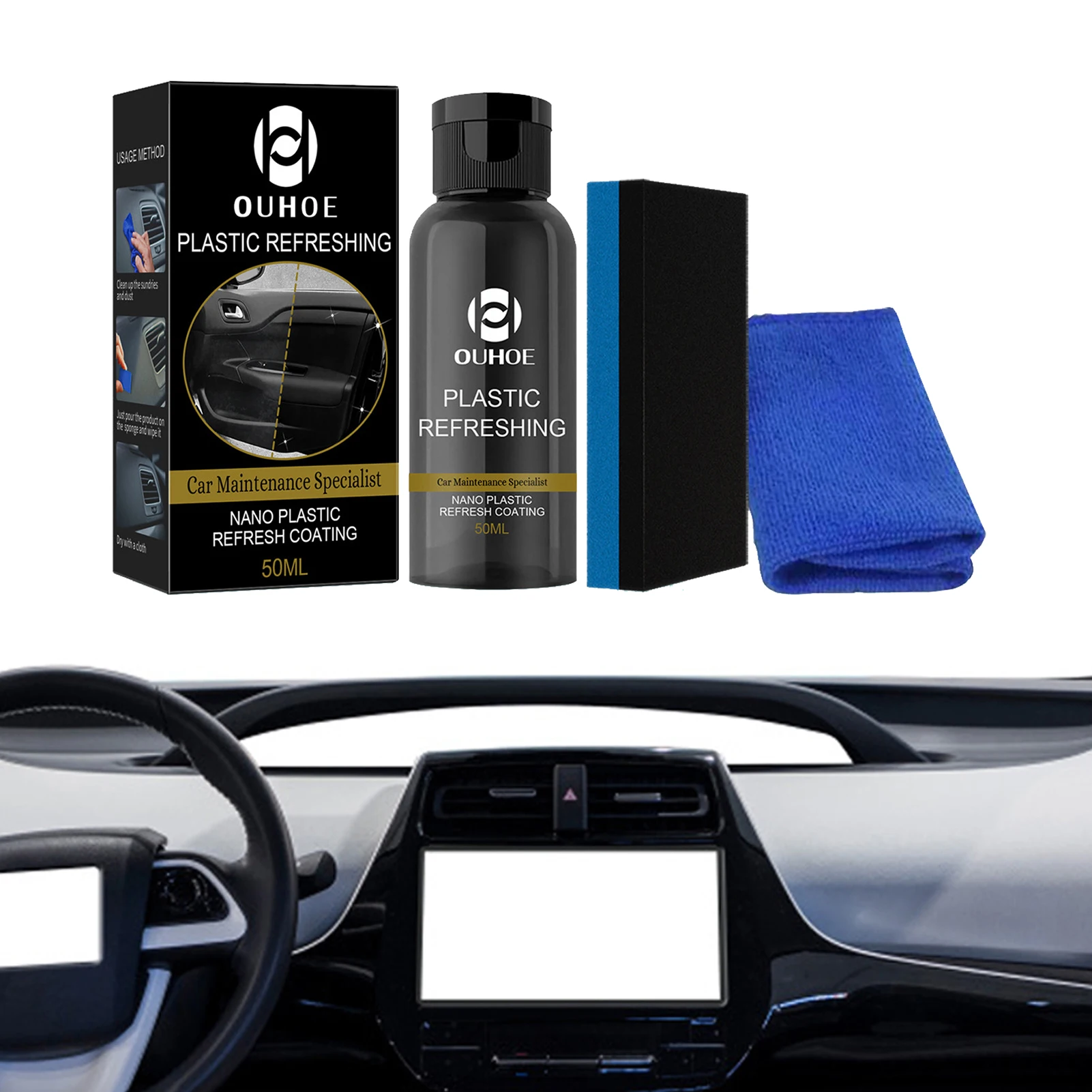

30ml/50ml Plastics Revitalizing Coating Agent Car Refurbishment Cleaning Agent Automotive Interior Cleaning Agent With Sponge