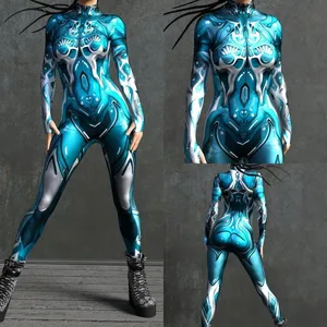 Unisex Cyber Punk 3D Digital Printing Halloween Party Role Play Outfit Women Men Cosplay Costume Carnival Jumpsuit