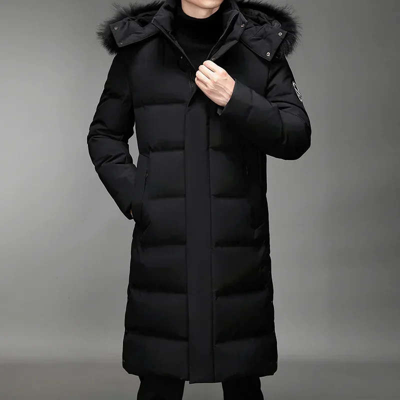Luxury Long Down Jacket Men's Winter Korean Style Detachable Fur Collar Cap White Duck Down Warm Coat Brand Lightweight Parka down jacket mens jacket