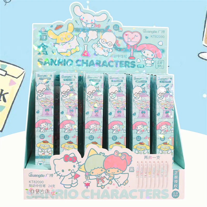 

24pcs/lot Sanrio Kuromi Melody Pochacco Press Gel Pen Cute 0.5mm Black Ink Neutral Pens Promotional Gift Office School Supply