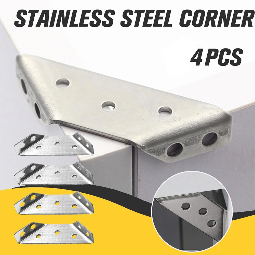4PCS Stainless Steel Angle Corner Brackets Fasteners Connector Protector Supporting Furniture Hardware
