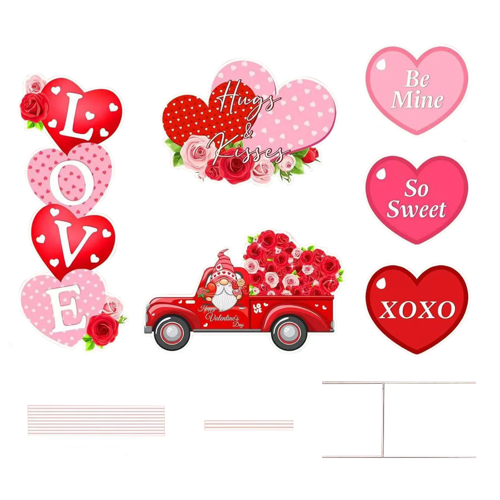 Valentine s Day Outdoor Decor Set of 6 Heart Truck and Love Letter Yard Stakes for Romantic Party Lawn Garden Decoration