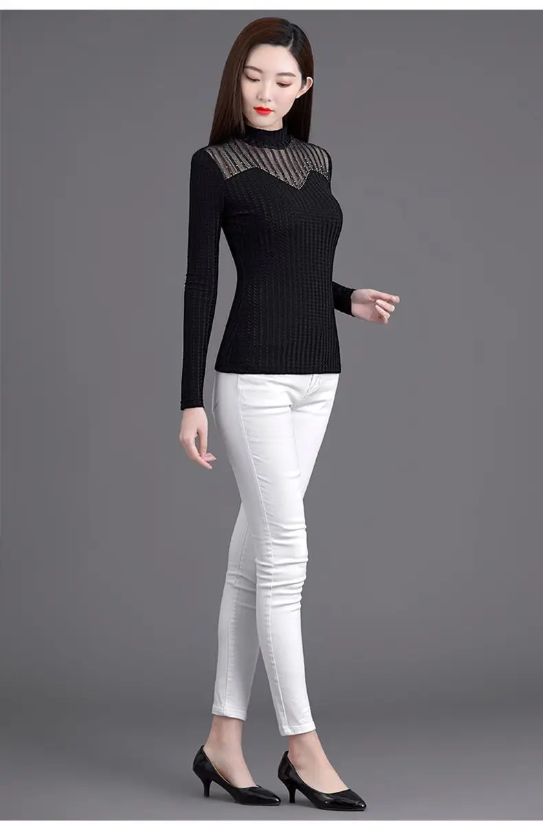 2025, Herbst und Winter, halbes Rollkragen-Basisshirt für Damen, langärmeliges, helles Seiden-T-Shirt, lässiges, lockeres Oberteil – Detail 9