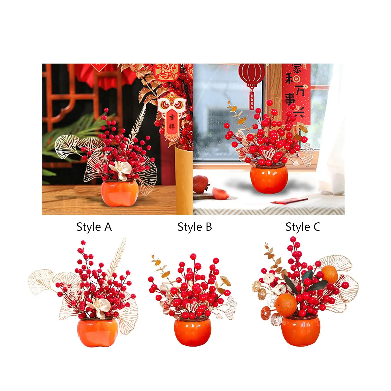 Chinese New Year Decoration Tabletop Creative Decorative Spring Festivals Floral Arrangement for Cabinet Holiday Bedroom Decor