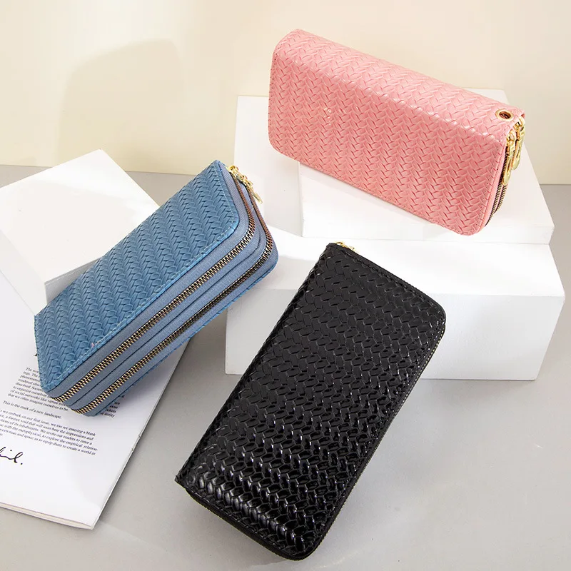 Women Wallet Long Style New Double Zipper Large Capacity Clutch Purse Patent Leather Phone Pocket