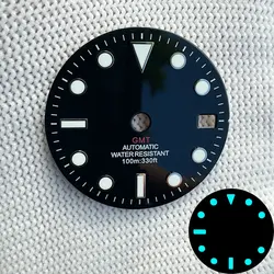 Blue Green Luminous GMT Watch Dial with Date Window - Gloss Finish, 28.5mm - 28.5mm (Black - GMT Red)
