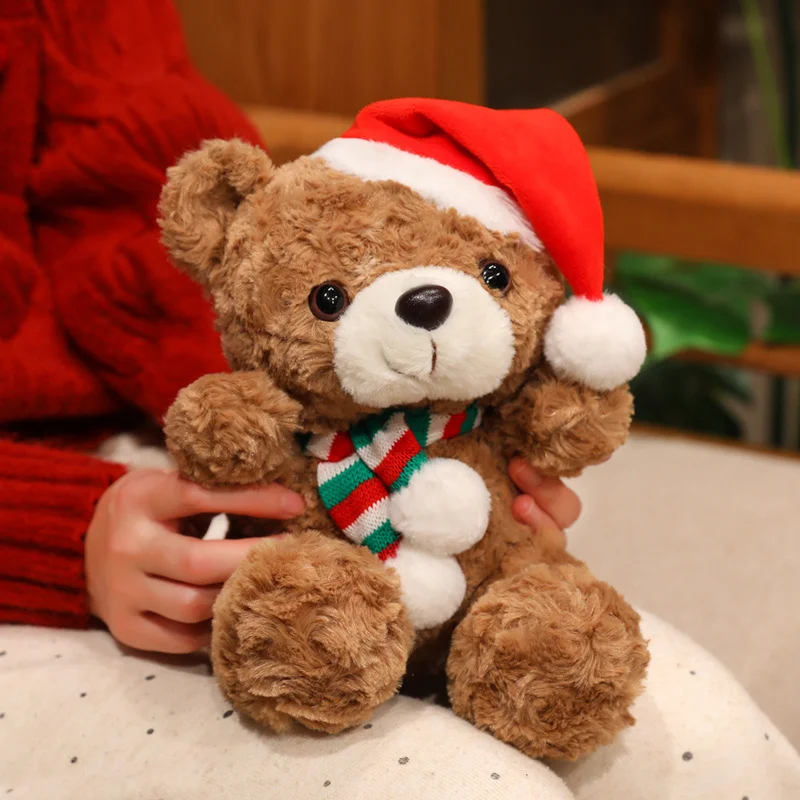 Kawaii Dr.Teddy Bear&Bears Wear Santa's Hat Plush Toy Super Soft Stuffed Animal Plushies Doll Graduation Gift Holiday Decor