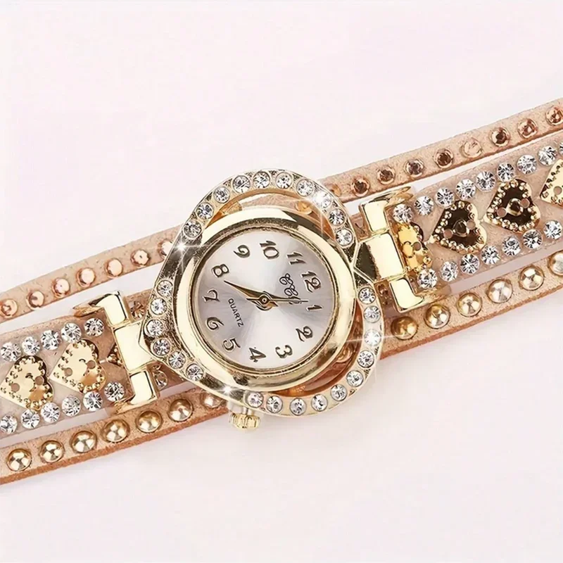 Fashion Rhinestone Womens Watch Long Leather Bracelet Quartz Watches