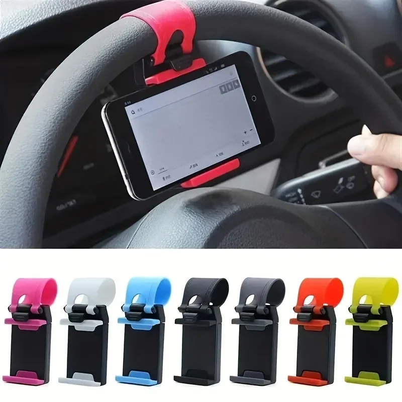 Universal Car Phone Holder Plastic Steering Wheel Mount Mobile-Phone Stand Support Bike Clip Mount, Durable and Easy to Use