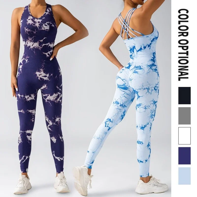 

Tie-dye yoga jumpsuit, tuminel and hip lift, trousers, seamless breathable leggings, sports fitness wear women set yoga women