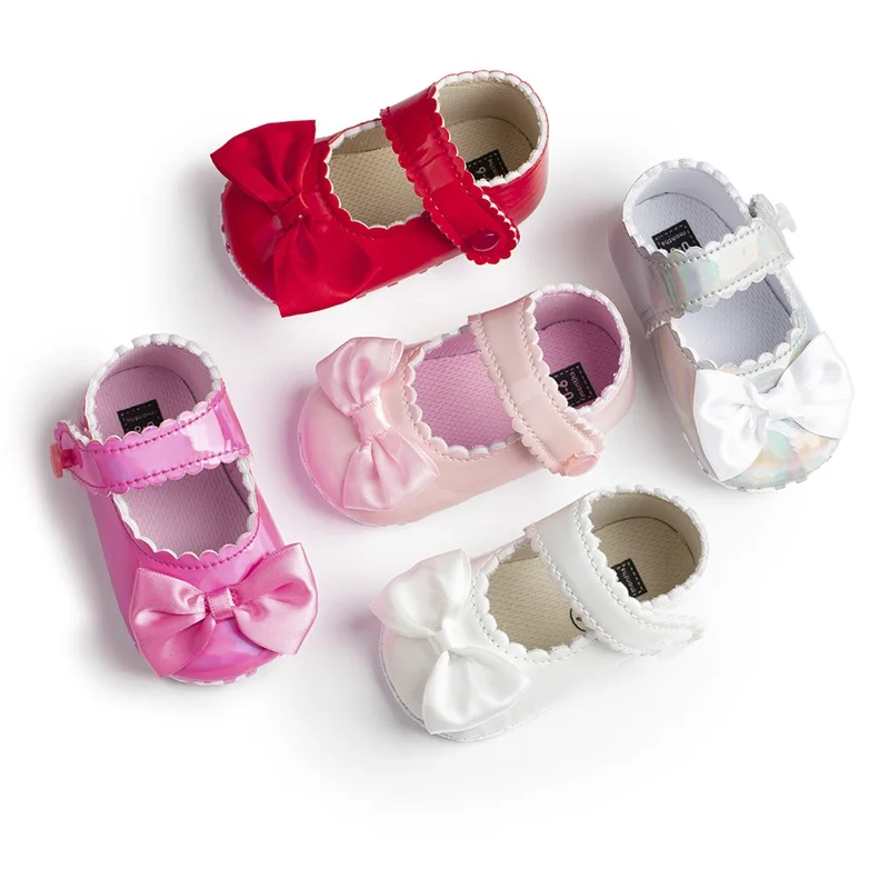 

Baby Girls Party Princess Dress Shoes Bowknot PU Leather Flats Newborn Anti-Slip Soft Sole Crib Shoes Sweet First Walkers