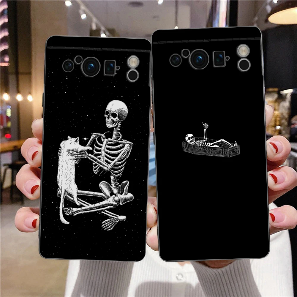 Black Soft Shell Phone Case with Funny Skeleton Design
