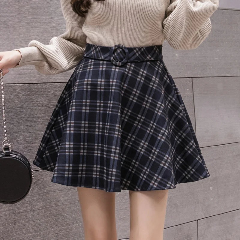 Umbrella Skirt Women Black Plaid Short Skirts Elegant High Fashion Skater Skirt denim skirts for women Skirts