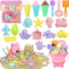 20pcs Beach Toys Set for Kids Toddlers Girls Collapsible Sand Bucket Shovels Set Mesh Bag Sand Molds Ice Cream Travel Sand Toys 1