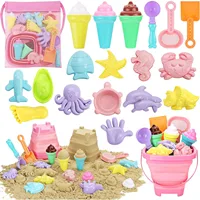 20pcs Beach Toys Set for Kids Toddlers Girls Collapsible Sand Bucket Shovels Set Mesh Bag Sand Molds Ice Cream Travel Sand Toys 1