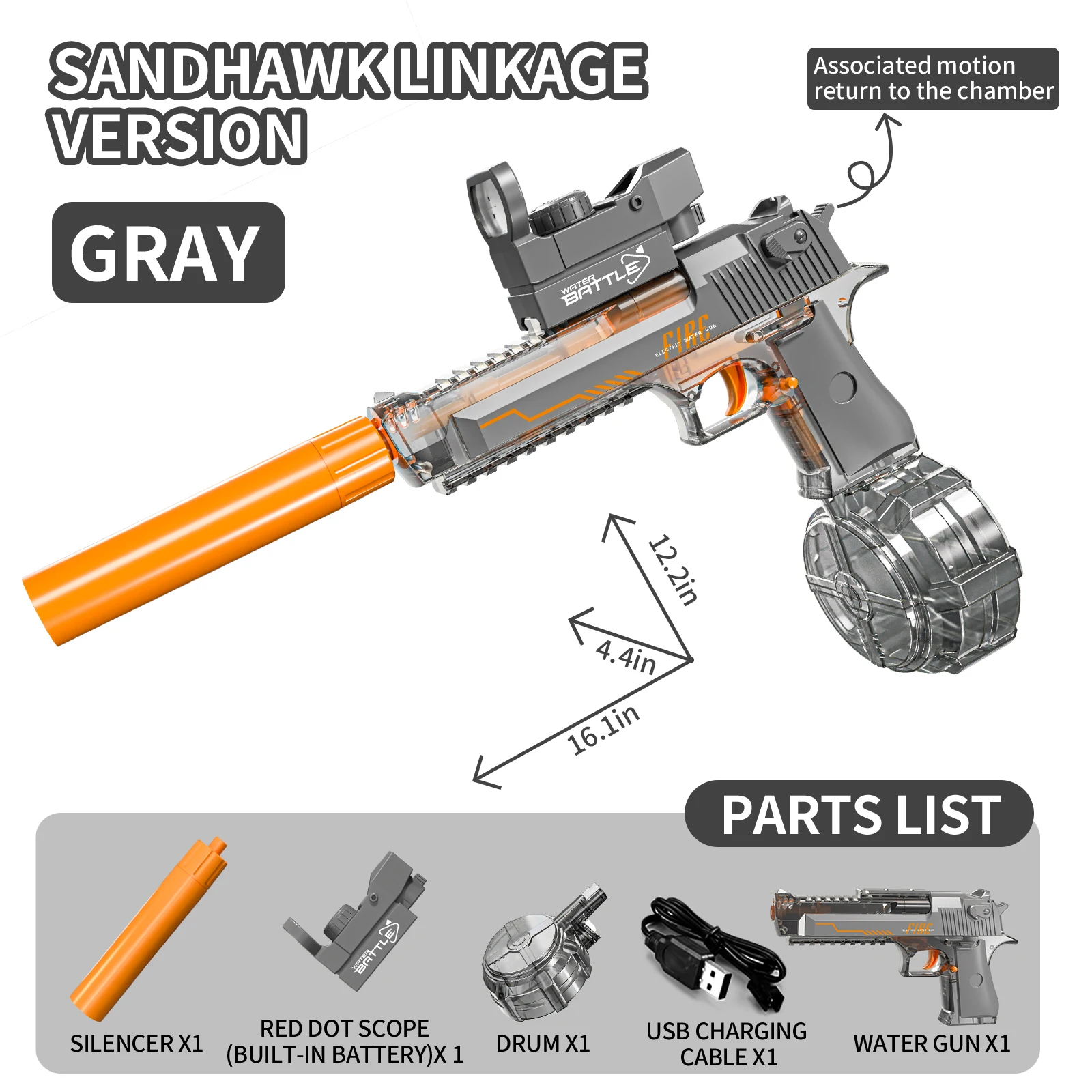 New Transparent Desert Eagle Linked Version Electric Water Gun Large Capacity Continuous Shot Water Fight Kid Gun Toys