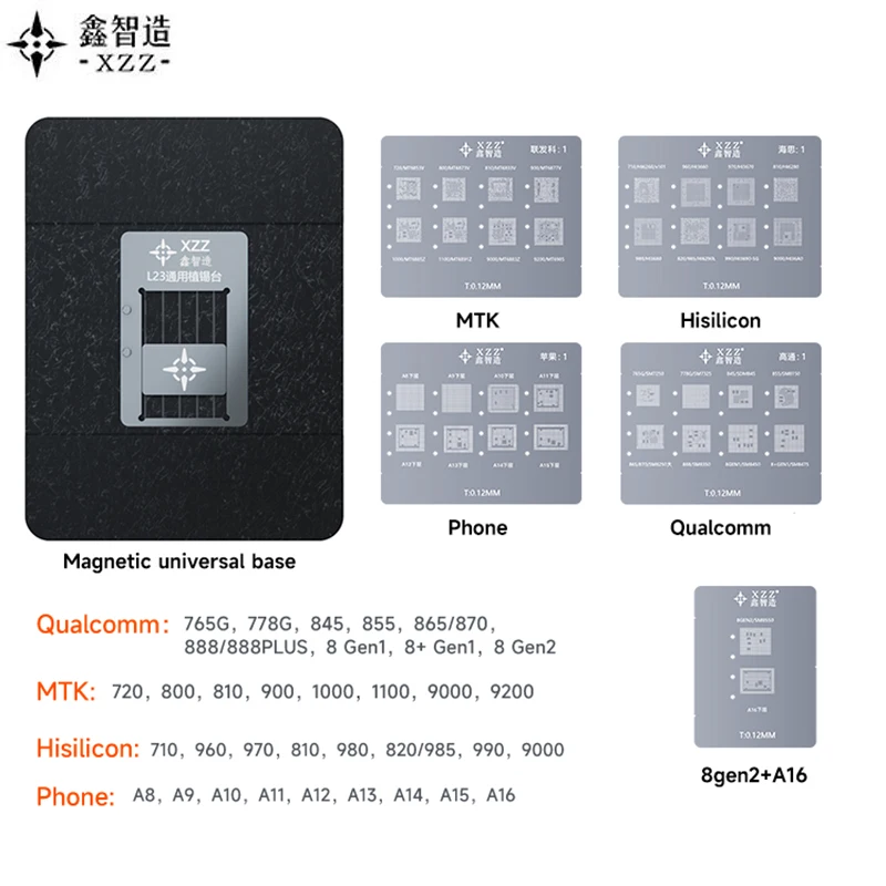 

Universal CPU BGA Reballing Stencil Platform For iPhone A8~A16 / Qualcomm / MTK / Hisilicon IC Chipping Planting Tin Template