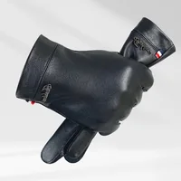 Genuine Sheepskin Leather Gloves Men Full Finger Winter Warm Touchscreen Texting Driving Motorcycle Fleece Business Black Gloves 2