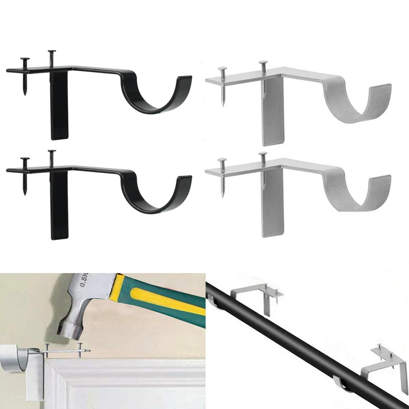 

1 Set Heavy Duty Curtain Drapery Rod Brackets Home Single Hook Curtain Rod Support Holders Into Window Frame