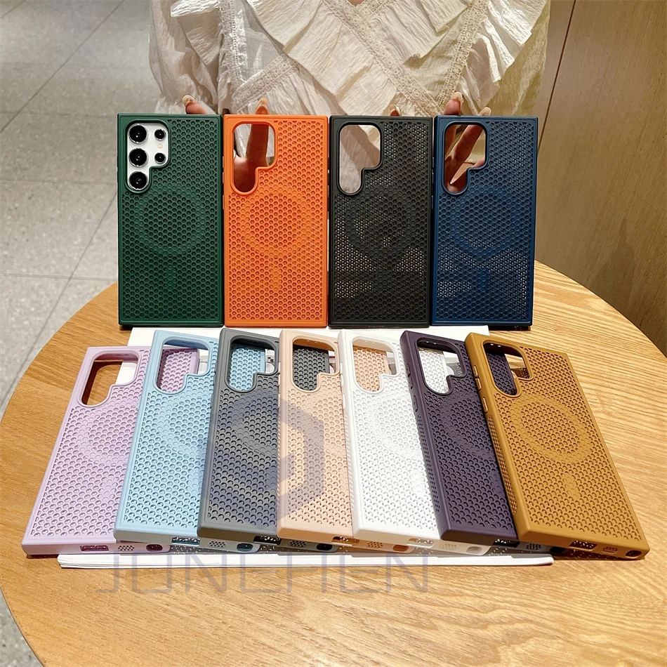 Magnetic Heat Dissipation For Magsafe Case For Samsung Galaxy S24 S23 Ultra S22 Plus Cooling Breathable Wireless Charge Cover