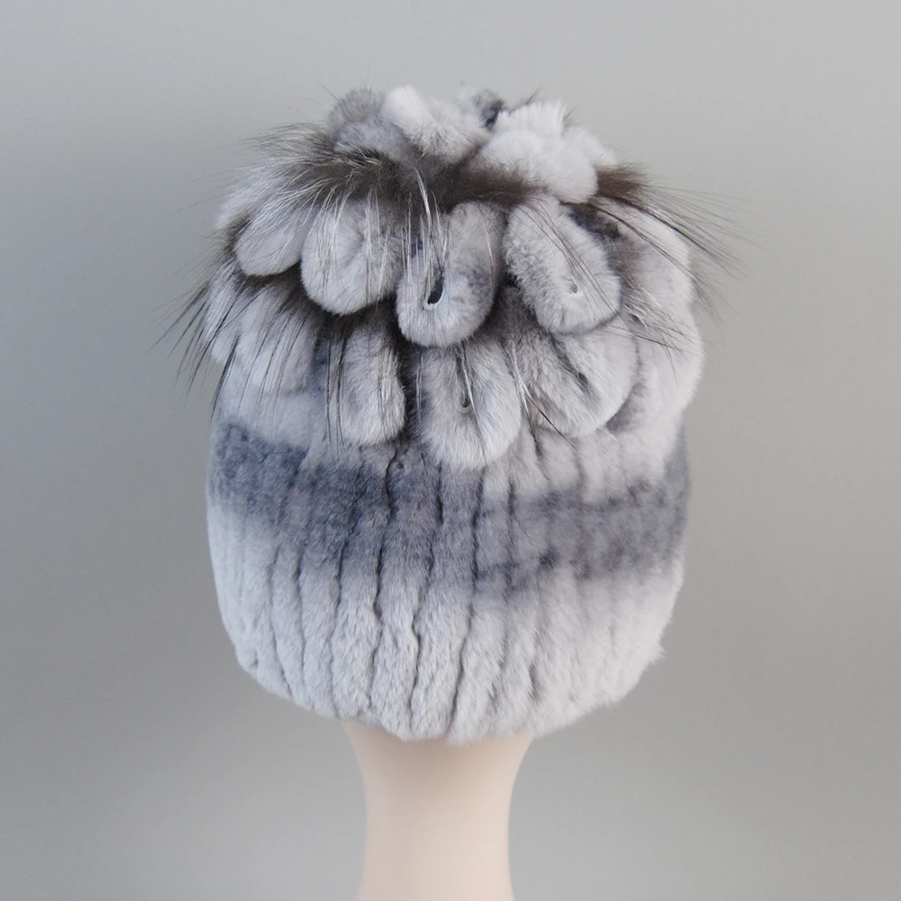Russia Hot 100% Genuine  ladies elegant princess beanies Hats Winter Real Fur Hat Women Good Elastic Knitted Rex Rabbit Fur Caps 6