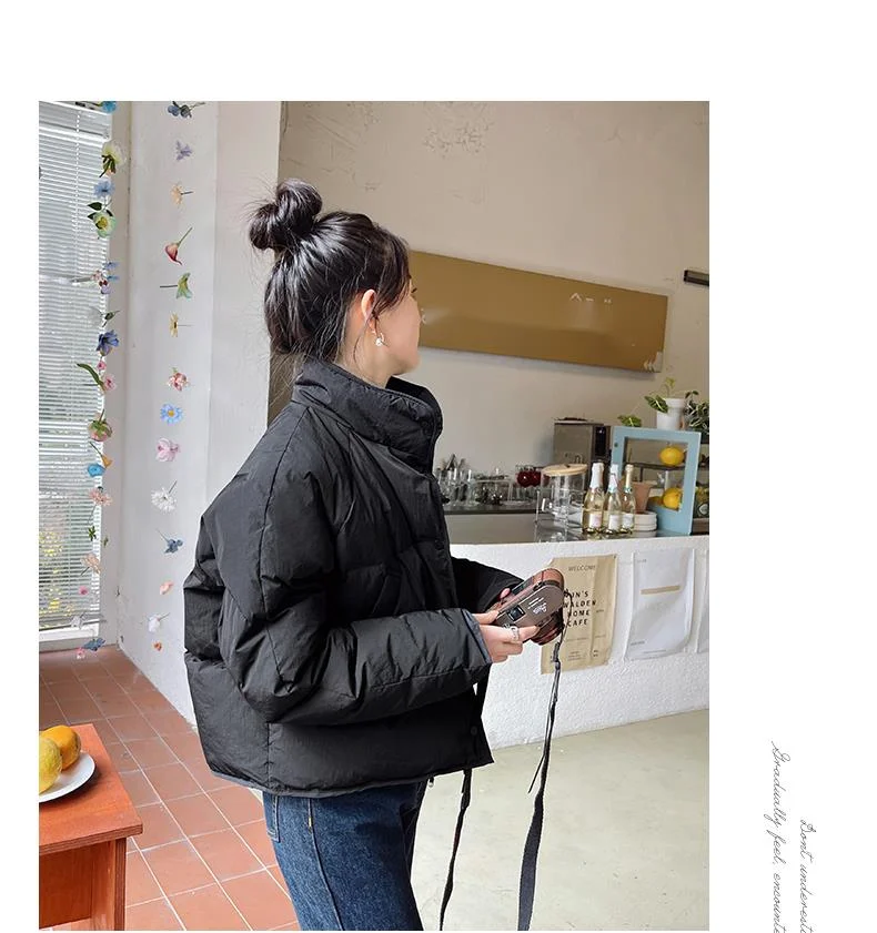 Sweet version with creamy small design, down and cotton jacket, simple solid color, winter casual_voghion.com