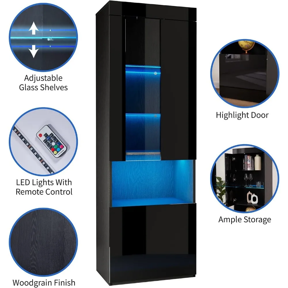Fireplace Entertainment Center Set, Including A 70 Inch Fireplace TV Stand and 2 LED High Gloss Bookshelves 6