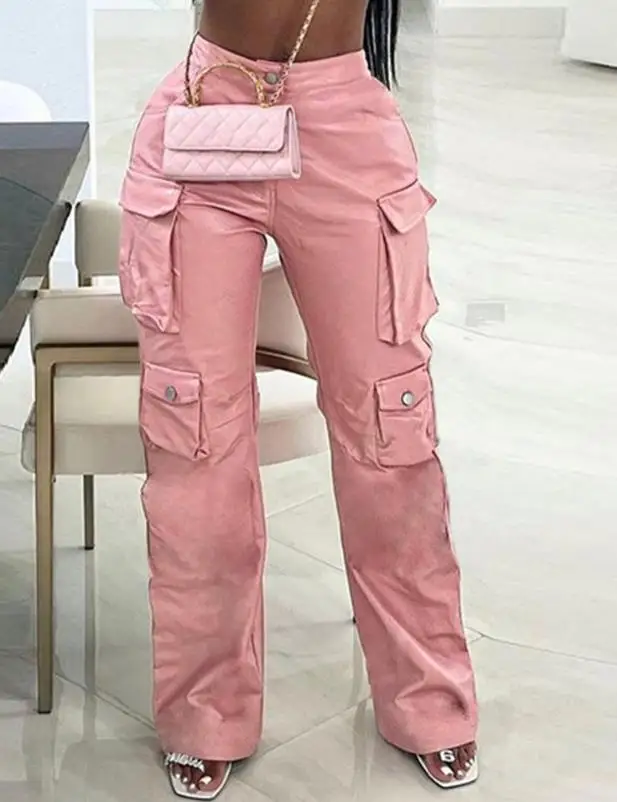 Women's Pink PU Leather Pants 2
